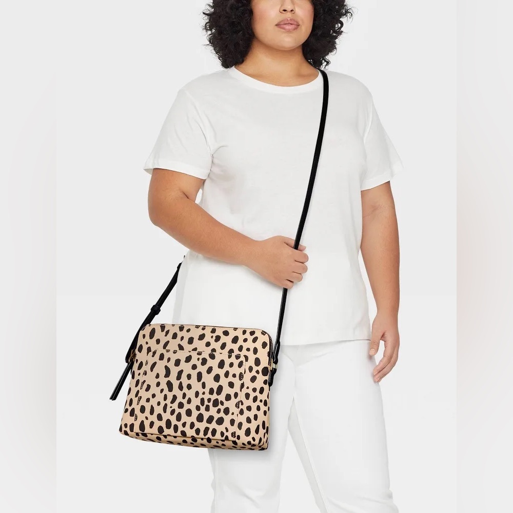UNIVERSAL THREAD Tan/ Blk Leopard Zip-Up Crossbody Bag with Matching Wallet